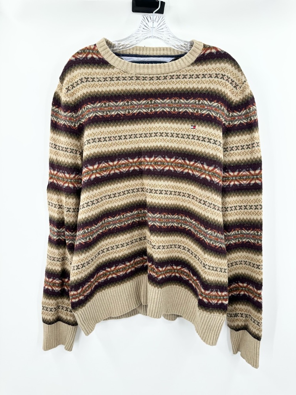 Tommy Hilfiger Men's Fair Isle Wool‎ Blend Brown/Tan Sweater Size Large